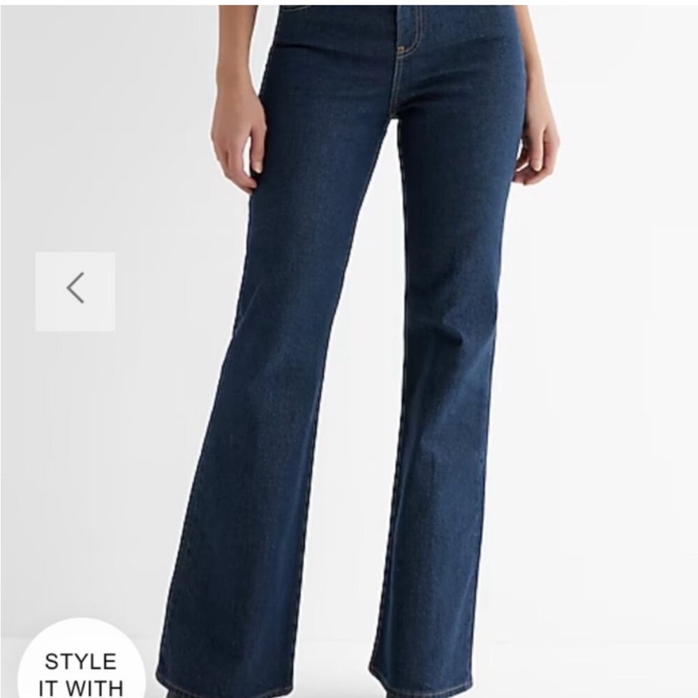 Express Blue Flare Jeans with Mid Rise Fit and Full Length